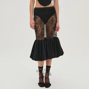For Love And Lemons Black Lace Midi Skirt